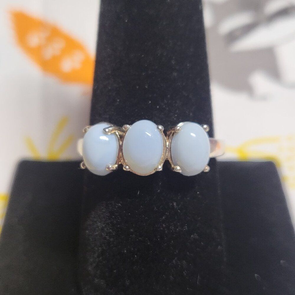 Oregon Blue Opal Sterling Silver Trilogy Ring